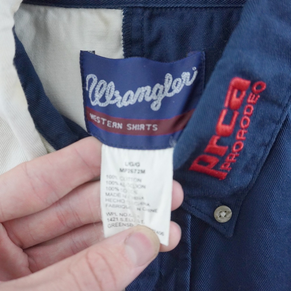 Vintage 90s Wrangler Western Shirt Mens L Blue White PRCA ProRodeo Tour